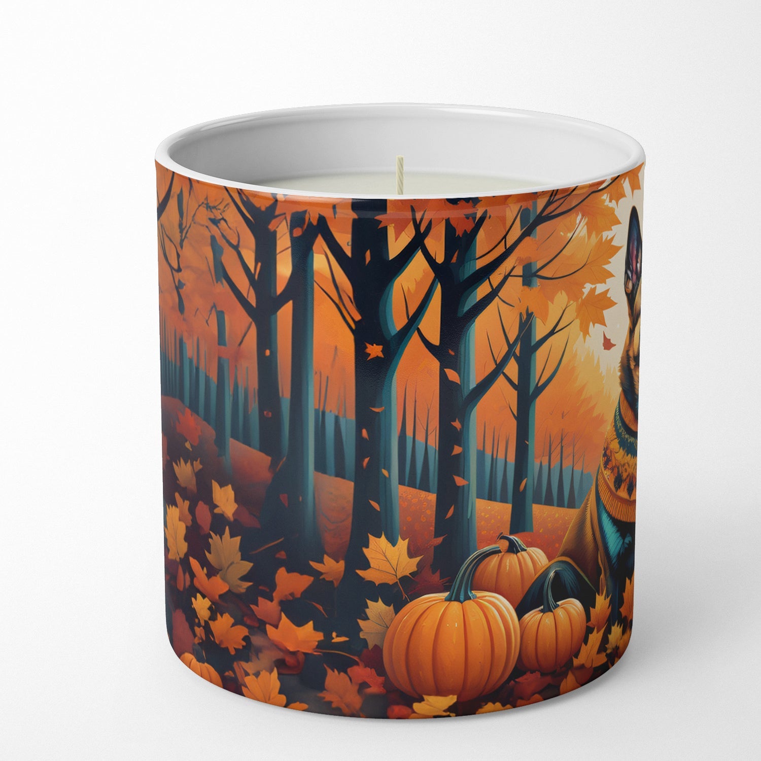 Belgian Malinois Fall Decorative Soy Candle Nature Soy Wax Essential Oil Home Decor Ideal for Bedroom Kitchen Bath Office Gift, 10 oz