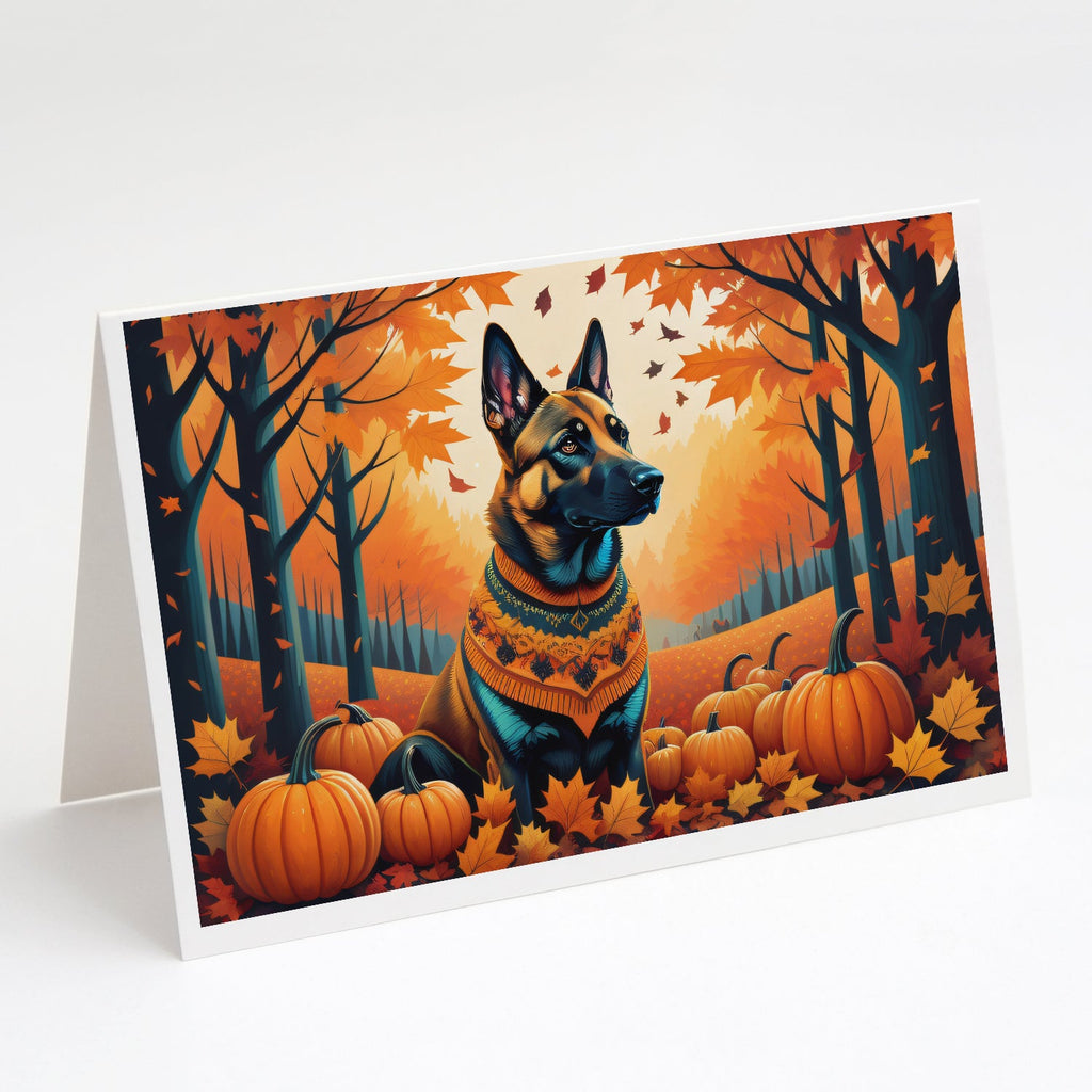 Belgian Malinois Fall Greeting Cards Pack of 8 Blank Cards with Envelopes Whimsical A7 Size 5x7