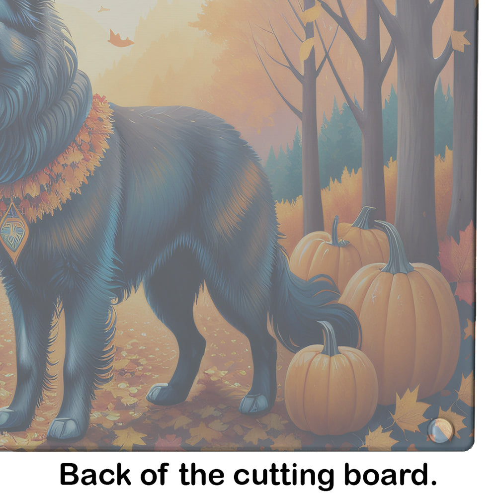 Belgian Sheepdog Fall Cutting Board Tempered Glass Kitchen Cutting Surface, Heat Resistant Chopping, Non-Slip Feet, Food Prep & Serving