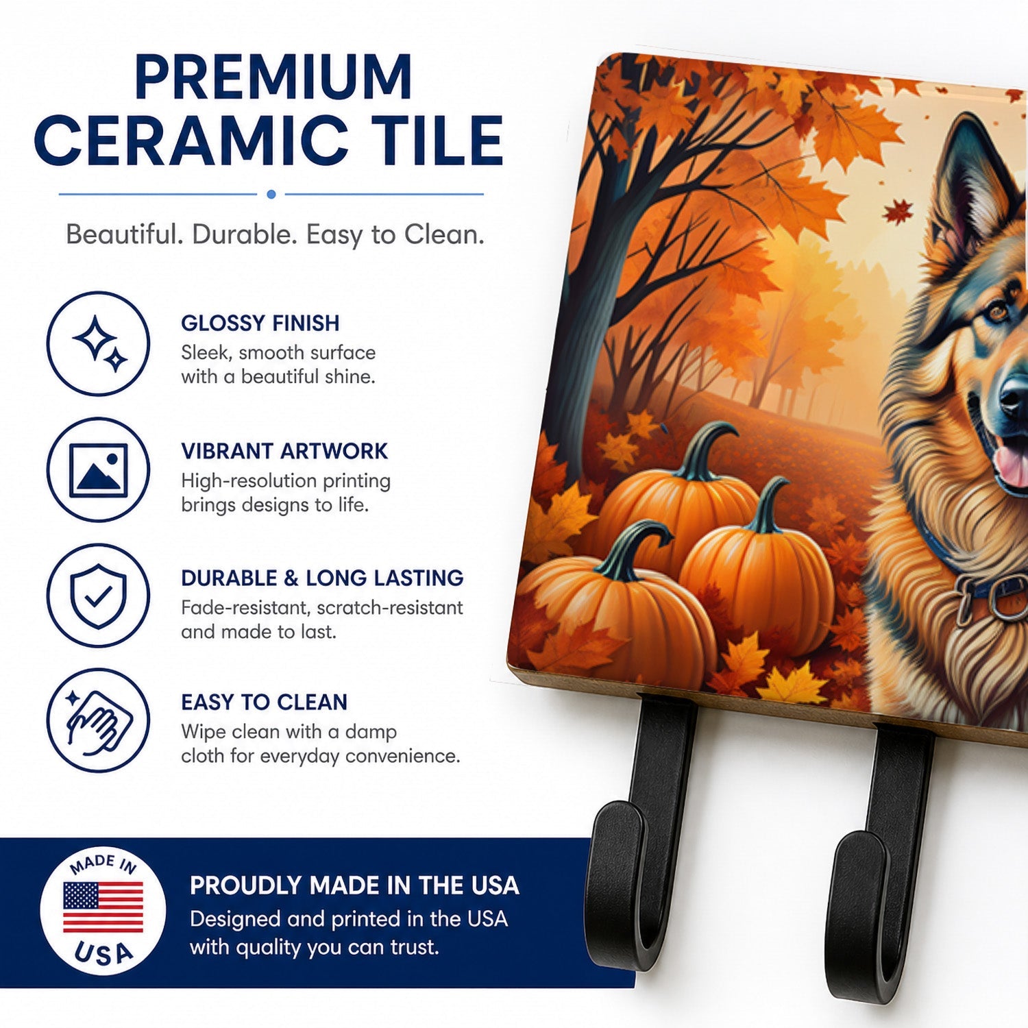 Belgian Tervuren Fall Leash or Key Holder Wall Hooks, Coat Rack Wall Mount, for Hanging Keys, Towels, Aprons, Leashes