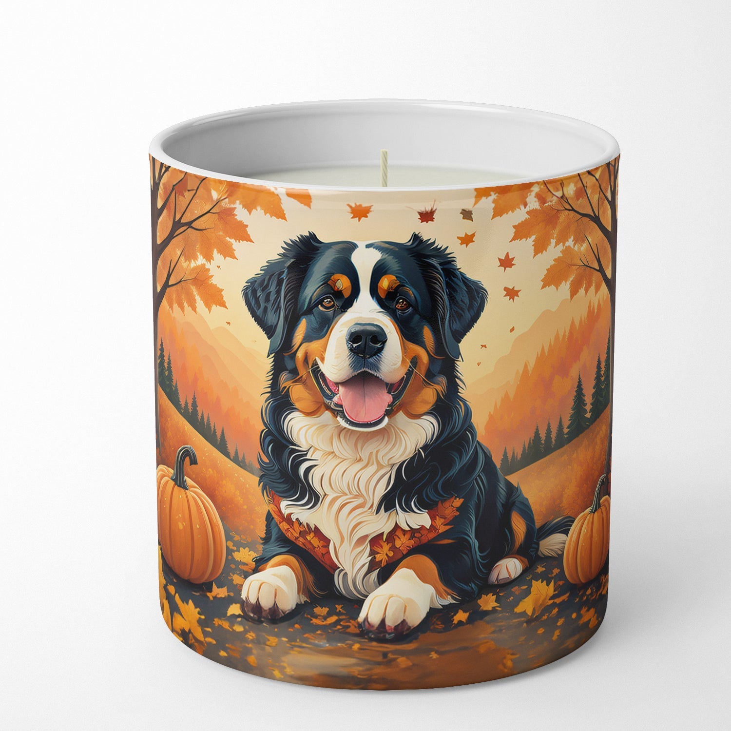Bernese Mountain Dog Fall Decorative Soy Candle Nature Soy Wax Essential Oil Home Decor Ideal for Bedroom Kitchen Bath Office Gift, 10 oz