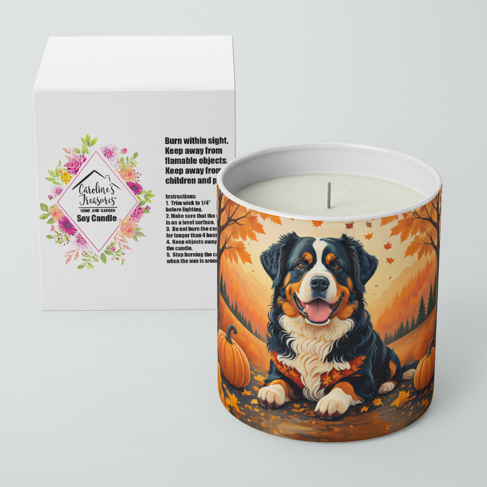 Bernese Mountain Dog Fall Decorative Soy Candle Nature Soy Wax Essential Oil Home Decor Ideal for Bedroom Kitchen Bath Office Gift, 10 oz
