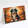 Bernese Mountain Dog Fall Greeting Cards Pack of 8 Blank Cards with Envelopes Whimsical A7 Size 5x7