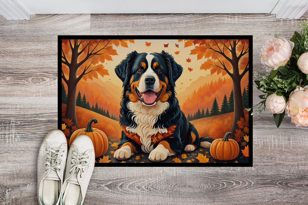 Bernese Mountain Dog Fall Doormat Indoor Outdoor 18H X 27W Front Door Mat Rugs for Entryway, Non Slip Washable