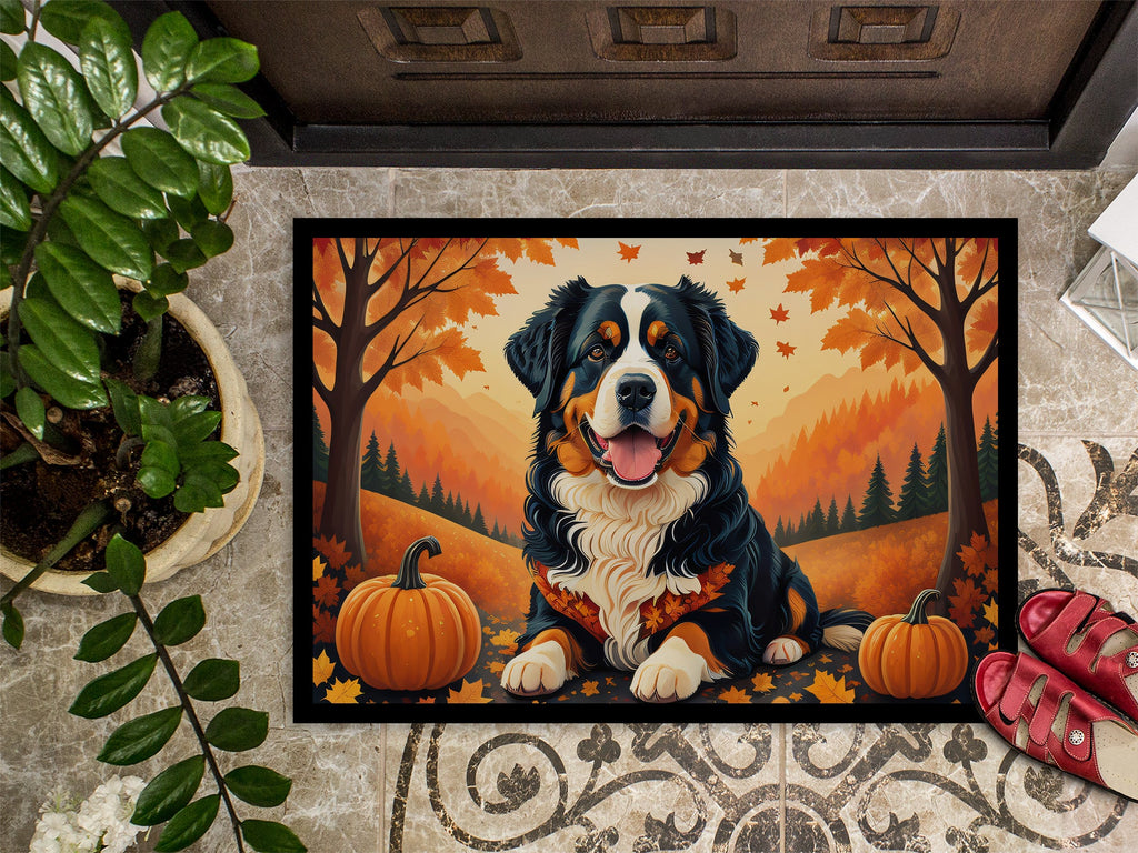 Bernese Mountain Dog Fall Doormat Indoor Outdoor 18H X 27W Front Door Mat Rugs for Entryway, Non Slip Washable