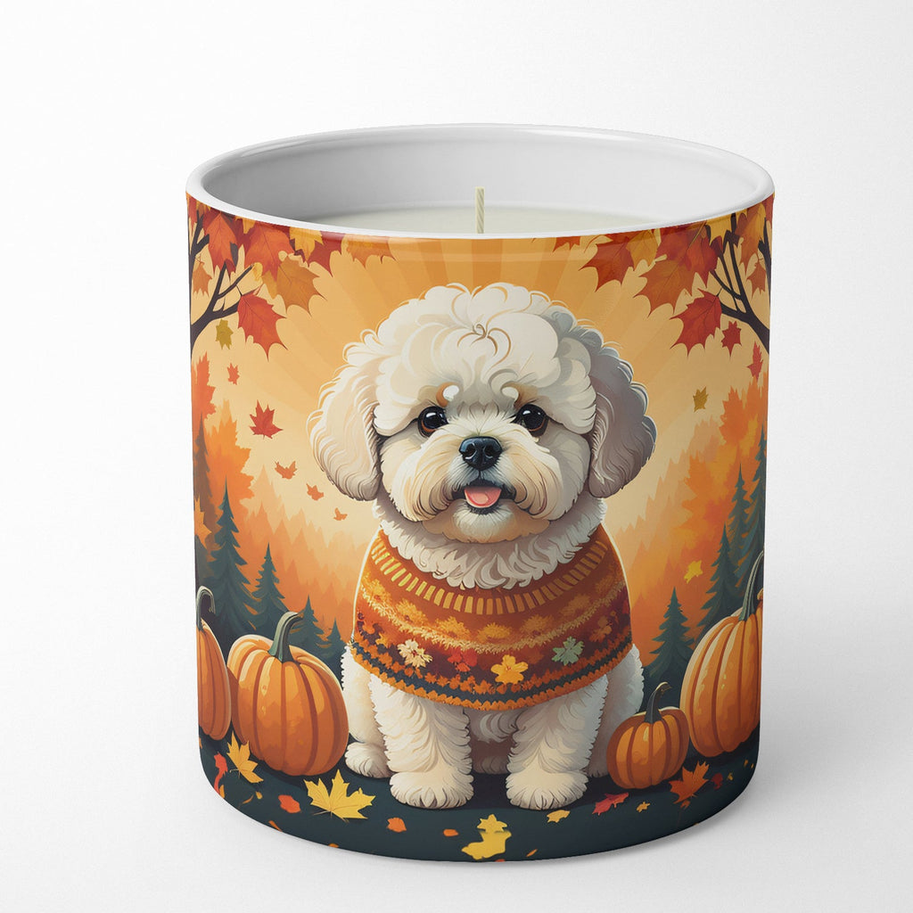 Bichon Frise Fall Decorative Soy Candle Nature Soy Wax Essential Oil Home Decor Ideal for Bedroom Kitchen Bath Office Gift, 10 oz