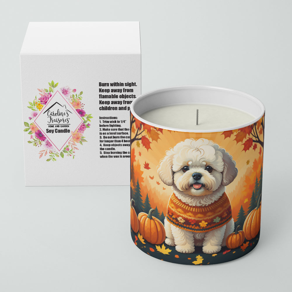 Bichon Frise Fall Decorative Soy Candle Nature Soy Wax Essential Oil Home Decor Ideal for Bedroom Kitchen Bath Office Gift, 10 oz