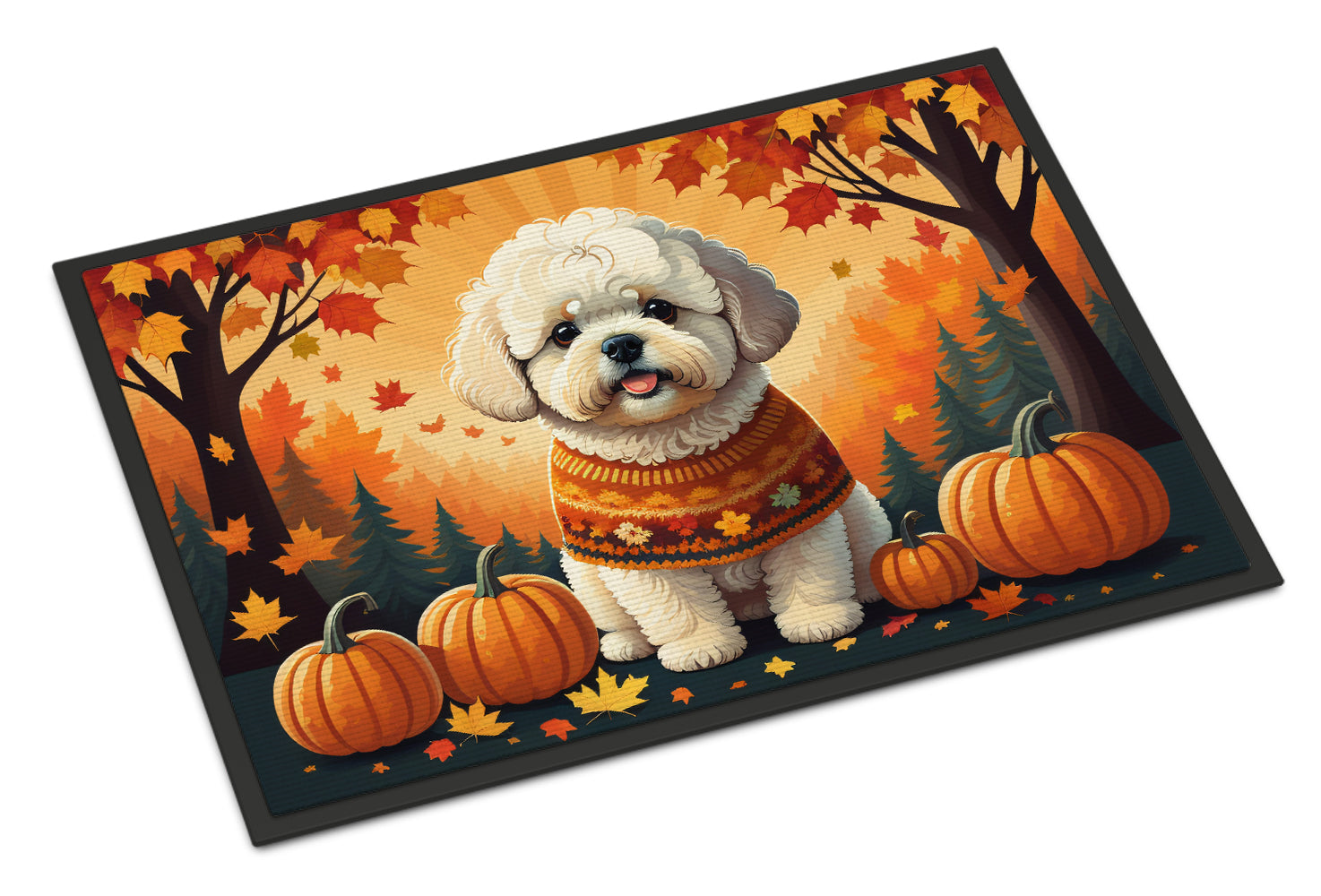 Bichon Frise Fall Doormat Indoor Outdoor 18H X 27W Front Door Mat Rugs for Entryway, Non Slip Washable