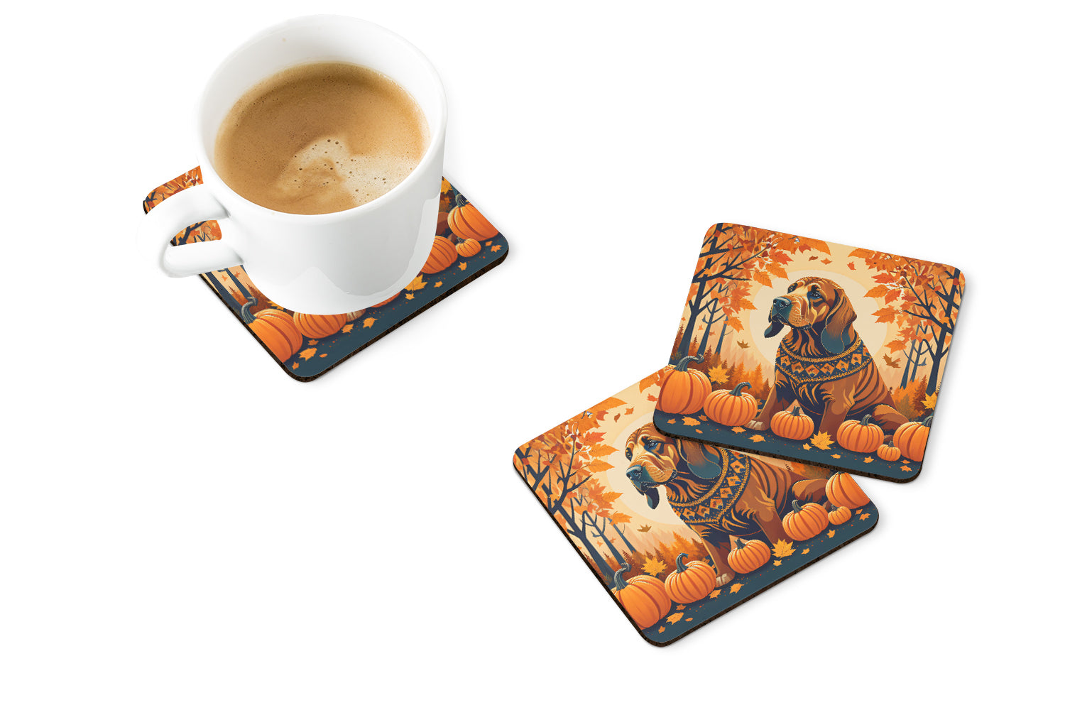 Bloodhound Fall Foam Coasters Set of 4 Cup Coasters for Indoor Outdoor, Tabletop Protection, Anti Slip, Mouse pad Material