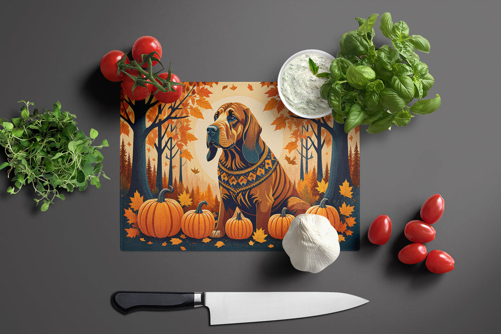 Bloodhound Fall Cutting Board Tempered Glass Kitchen Cutting Surface, Heat Resistant Chopping, Non-Slip Feet, Food Prep & Serving