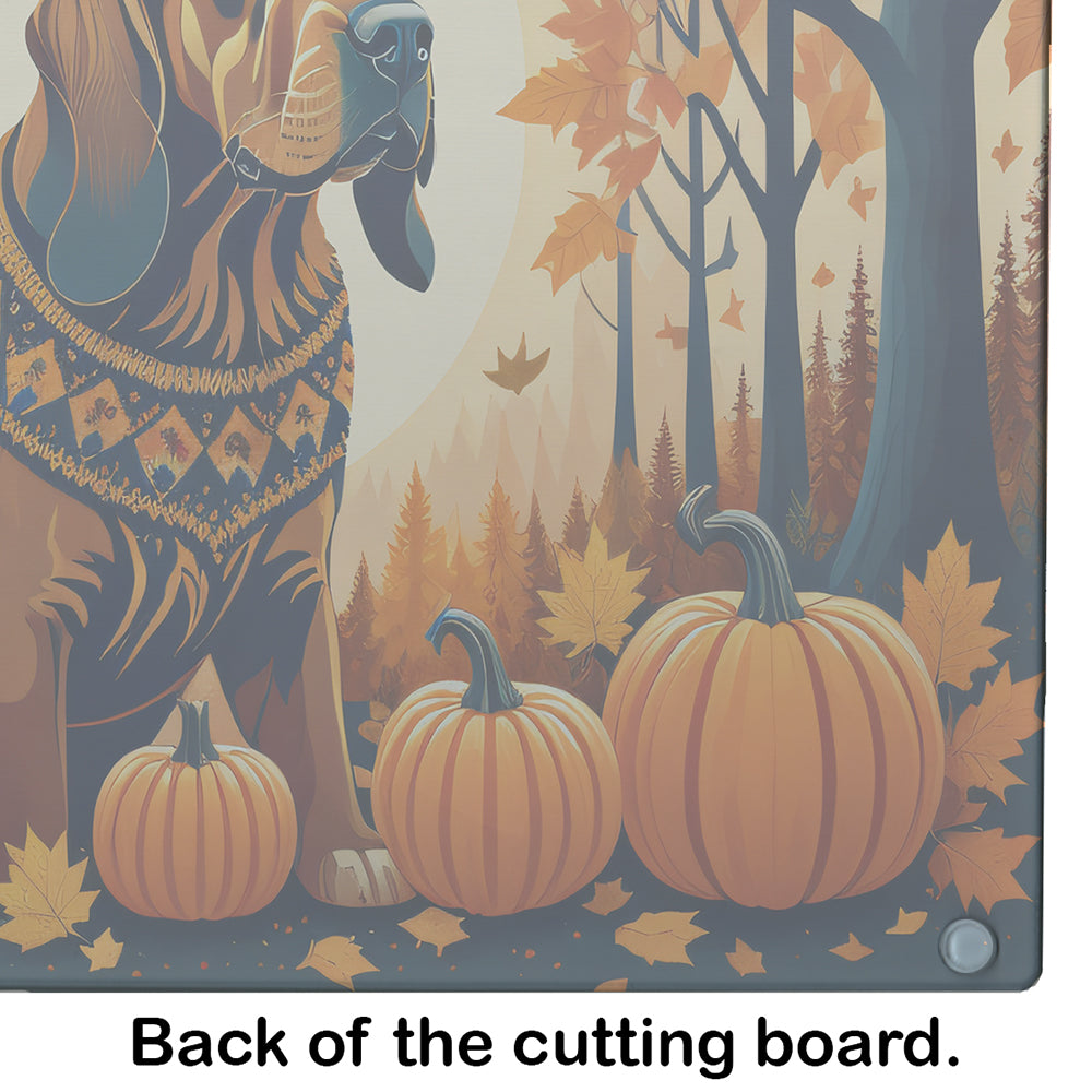 Bloodhound Fall Cutting Board Tempered Glass Kitchen Cutting Surface, Heat Resistant Chopping, Non-Slip Feet, Food Prep & Serving