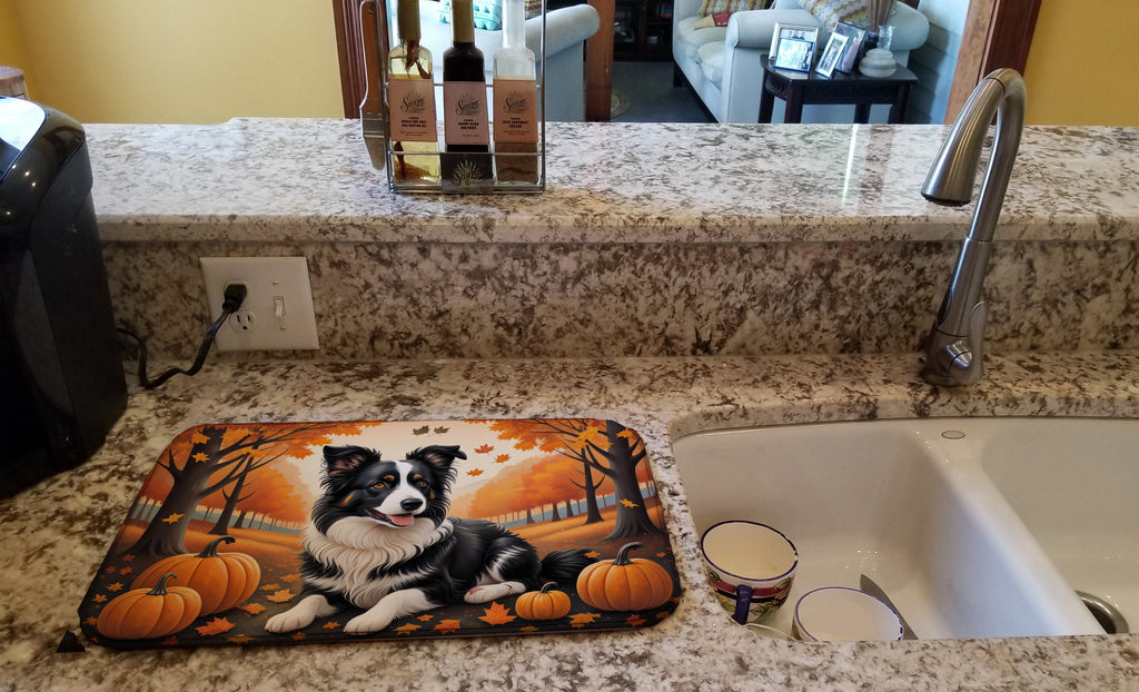 Border Collie Fall Dish Drying Mat Absorbent Dish Drying Mat Pad for Kitchen Counter Dish Drainer Mat for Countertop, 14 x 21", Multicolor