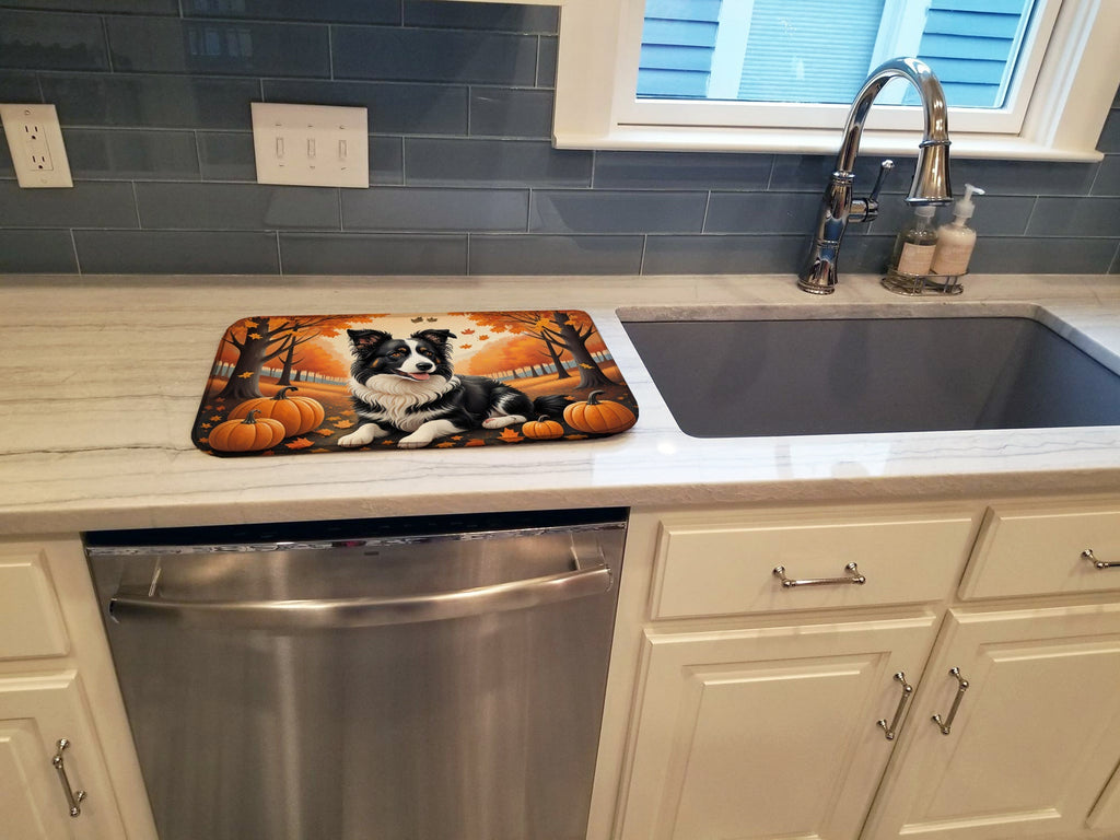 Border Collie Fall Dish Drying Mat Absorbent Dish Drying Mat Pad for Kitchen Counter Dish Drainer Mat for Countertop, 14 x 21", Multicolor