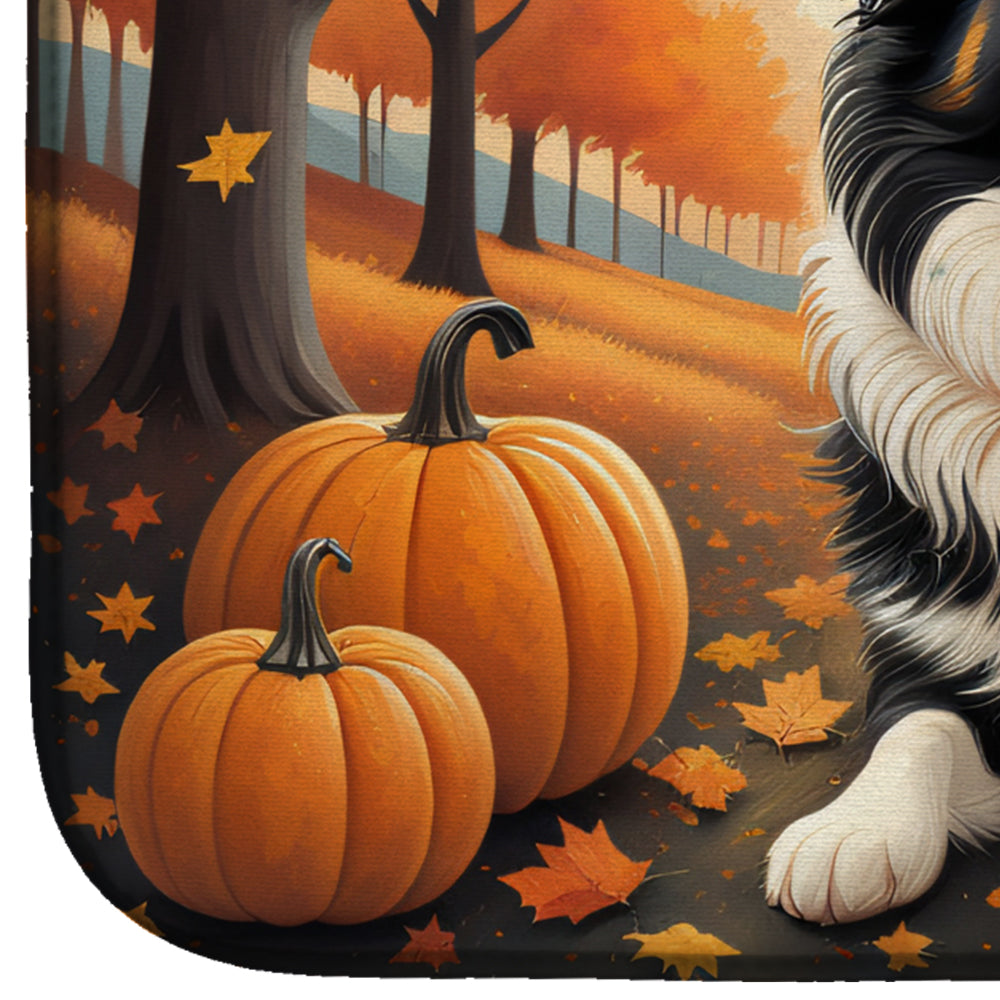Border Collie Fall Dish Drying Mat Absorbent Dish Drying Mat Pad for Kitchen Counter Dish Drainer Mat for Countertop, 14 x 21", Multicolor