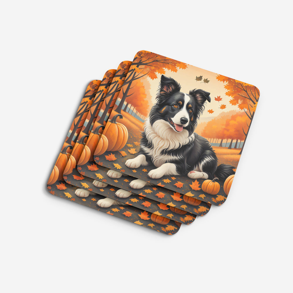 Border Collie Fall Foam Coasters Set of 4 Cup Coasters for Indoor Outdoor, Tabletop Protection, Anti Slip, Mouse pad Material