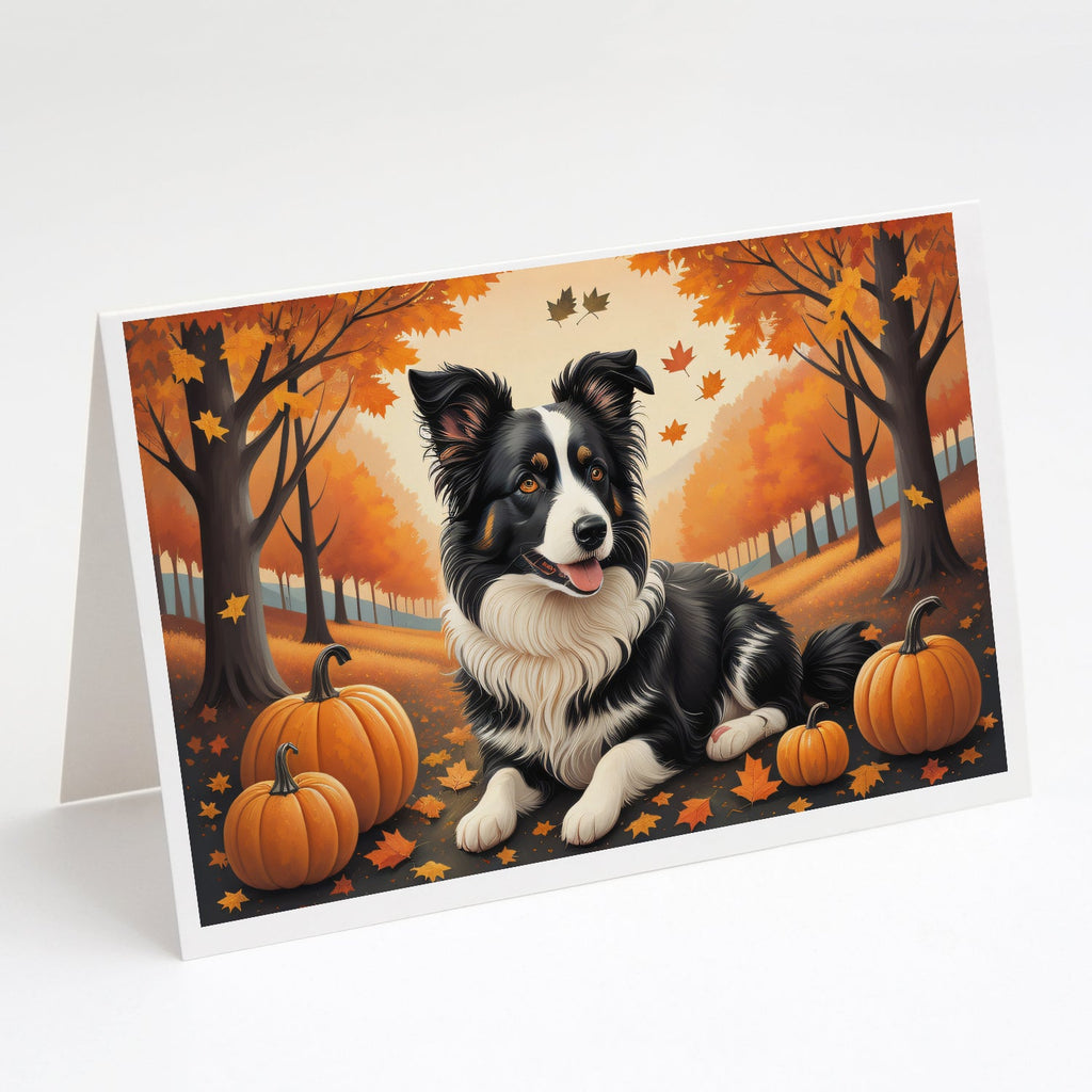 Border Collie Fall Greeting Cards Pack of 8 Blank Cards with Envelopes Whimsical A7 Size 5x7