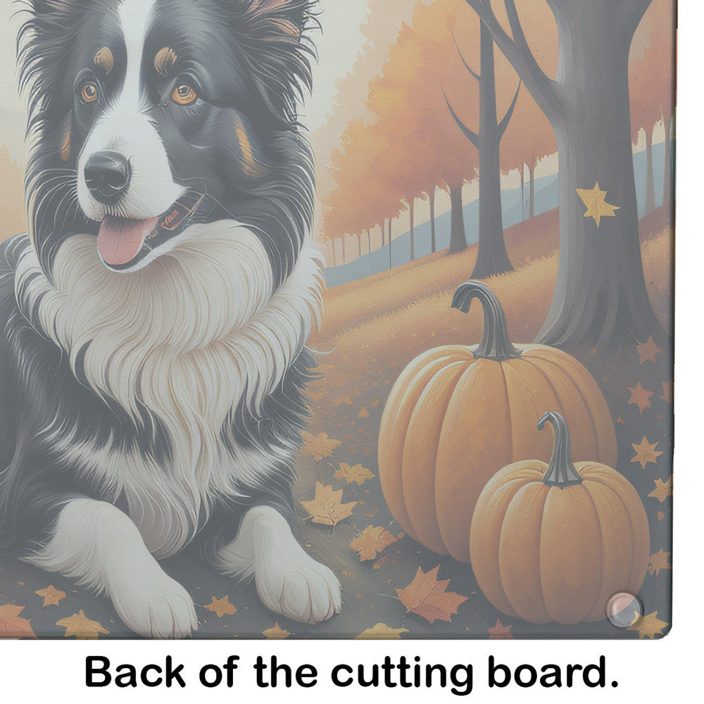 Border Collie Fall Cutting Board Tempered Glass Kitchen Cutting Surface, Heat Resistant Chopping, Non-Slip Feet, Food Prep & Serving