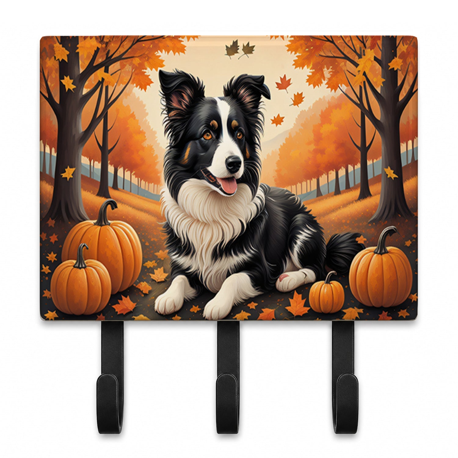 Border Collie Fall Leash or Key Holder Wall Hooks, Coat Rack Wall Mount, for Hanging Keys, Towels, Aprons, Leashes