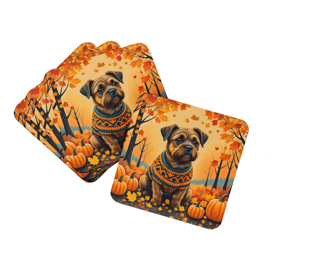 Border Terrier Fall Foam Coasters Set of 4 Cup Coasters for Indoor Outdoor, Tabletop Protection, Anti Slip, Mouse pad Material