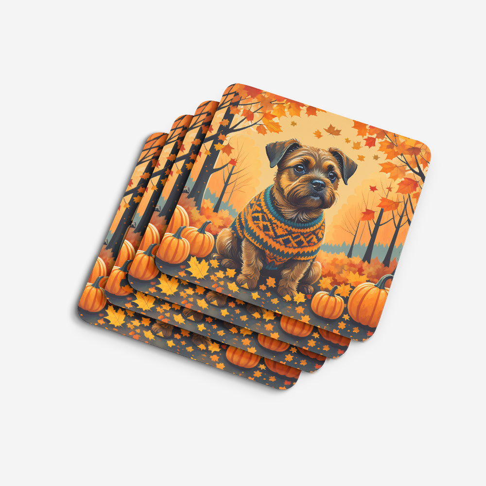 Border Terrier Fall Foam Coasters Set of 4 Cup Coasters for Indoor Outdoor, Tabletop Protection, Anti Slip, Mouse pad Material
