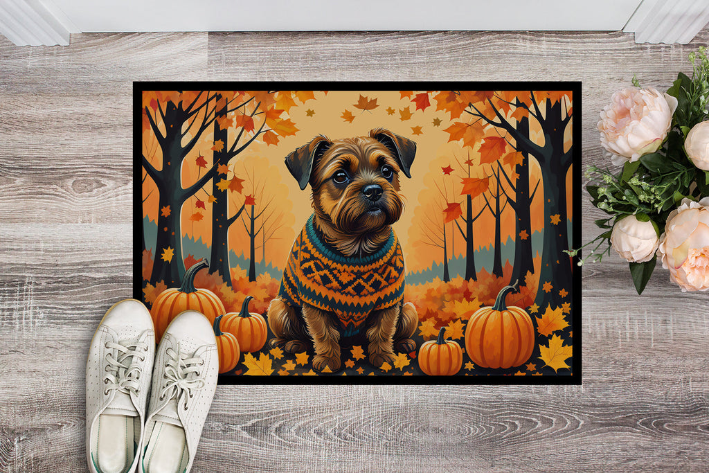 Border Terrier Fall Doormat Indoor Outdoor 18H X 27W Front Door Mat Rugs for Entryway, Non Slip Washable