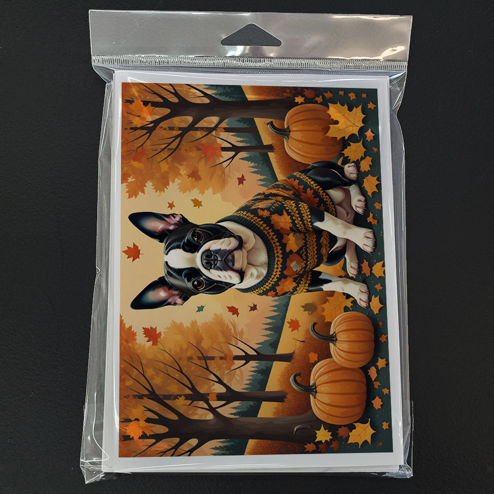 Boston Terrier Fall Greeting Cards Pack of 8 Blank Cards with Envelopes Whimsical A7 Size 5x7