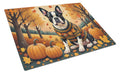 Boston Terrier Fall Cutting Board Tempered Glass Kitchen Cutting Surface, Heat Resistant Chopping, Non-Slip Feet, Food Prep & Serving