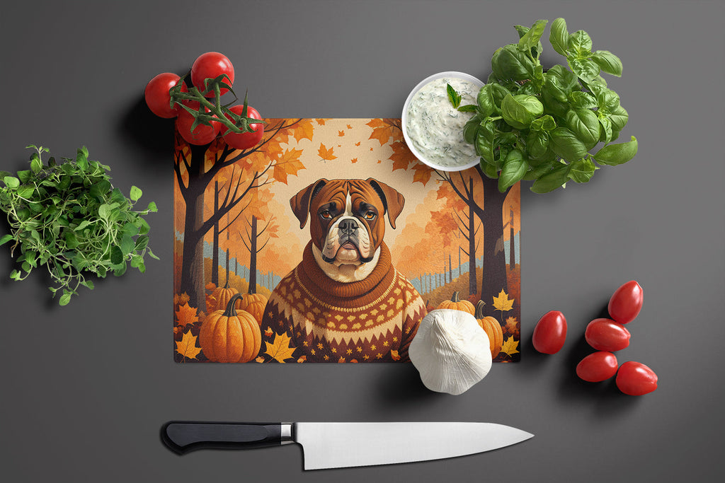 Boxer Fall Cutting Board Tempered Glass Kitchen Cutting Surface, Heat Resistant Chopping, Non-Slip Feet, Food Prep & Serving