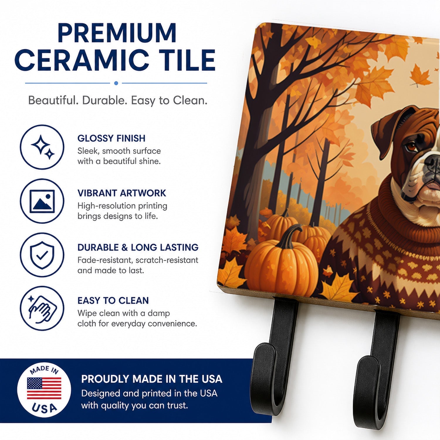 Boxer Fall Leash or Key Holder Wall Hooks, Coat Rack Wall Mount, for Hanging Keys, Towels, Aprons, Leashes