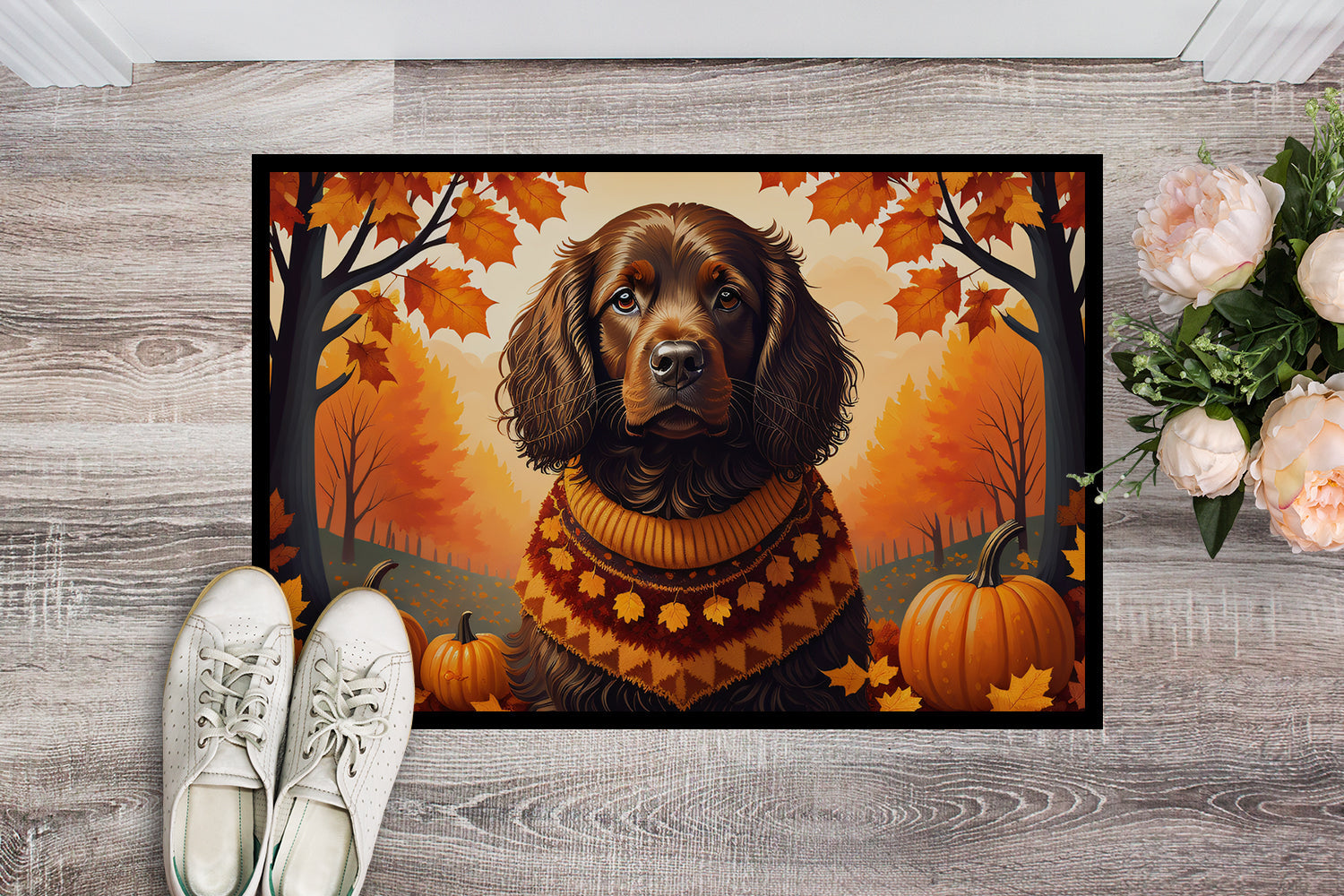 Boykin Spaniel Fall Doormat Indoor Outdoor 24H X 36W Front Door Mat Rugs for Entryway, Non Slip Washable Low Pile,