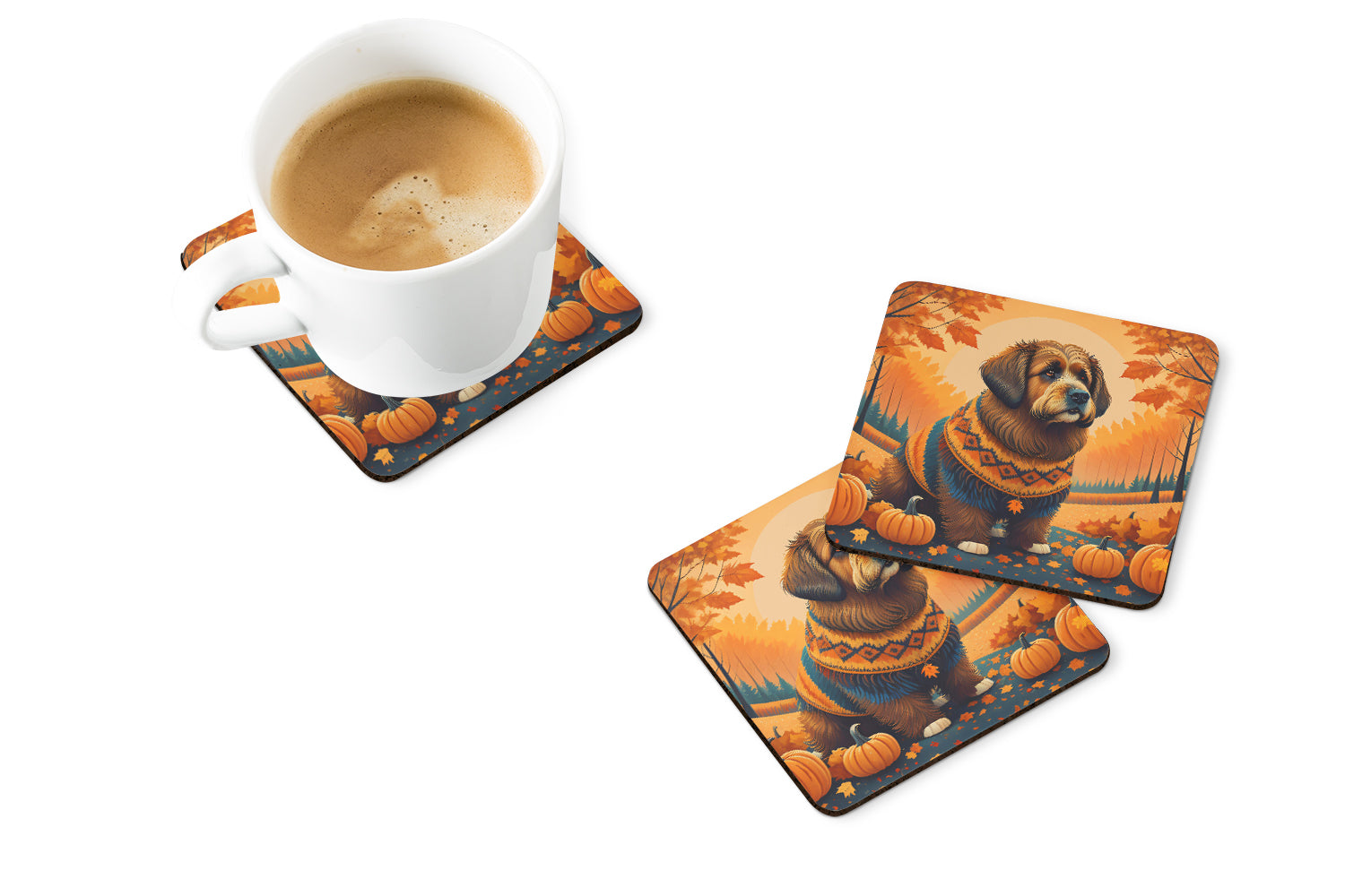 Briard Fall Foam Coasters Set of 4 Cup Coasters for Indoor Outdoor, Tabletop Protection, Anti Slip, Mouse pad Material