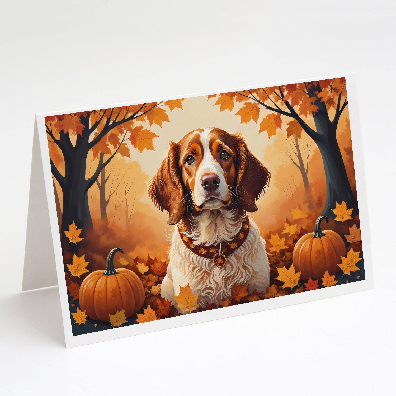 Brittany Spaniel Fall Greeting Cards Pack of 8 Blank Cards with Envelopes Whimsical A7 Size 5x7