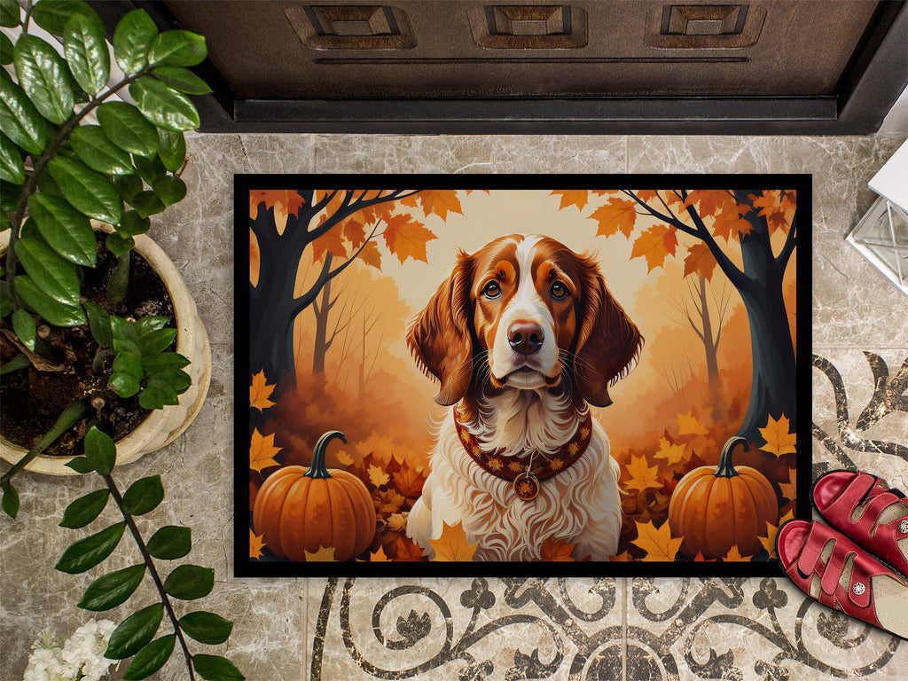 Brittany Spaniel Fall Doormat Indoor Outdoor 24H X 36W Front Door Mat Rugs for Entryway, Non Slip Washable Low Pile,