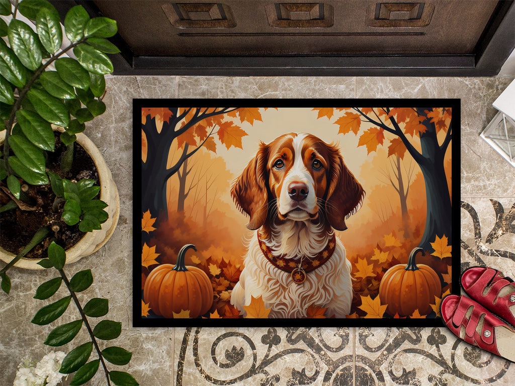 Brittany Spaniel Fall Doormat Indoor Outdoor 18H X 27W Front Door Mat Rugs for Entryway, Non Slip Washable