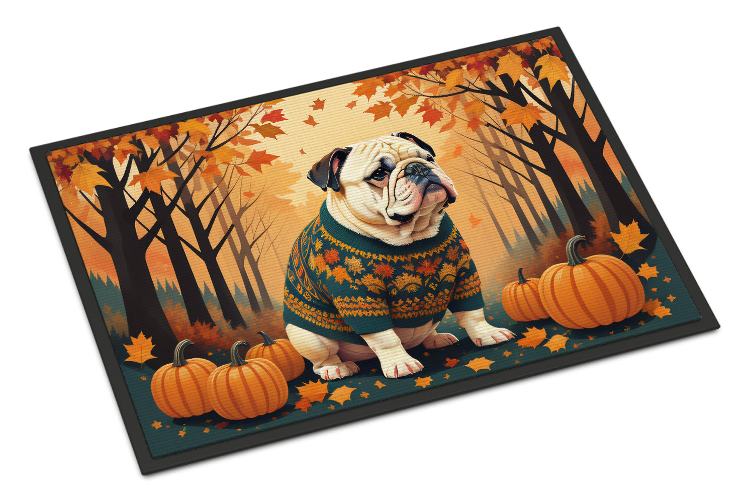 White English Bulldog Fall Doormat Indoor Outdoor 24H X 36W Front Door Mat Rugs for Entryway, Non Slip Washable Low Pile,