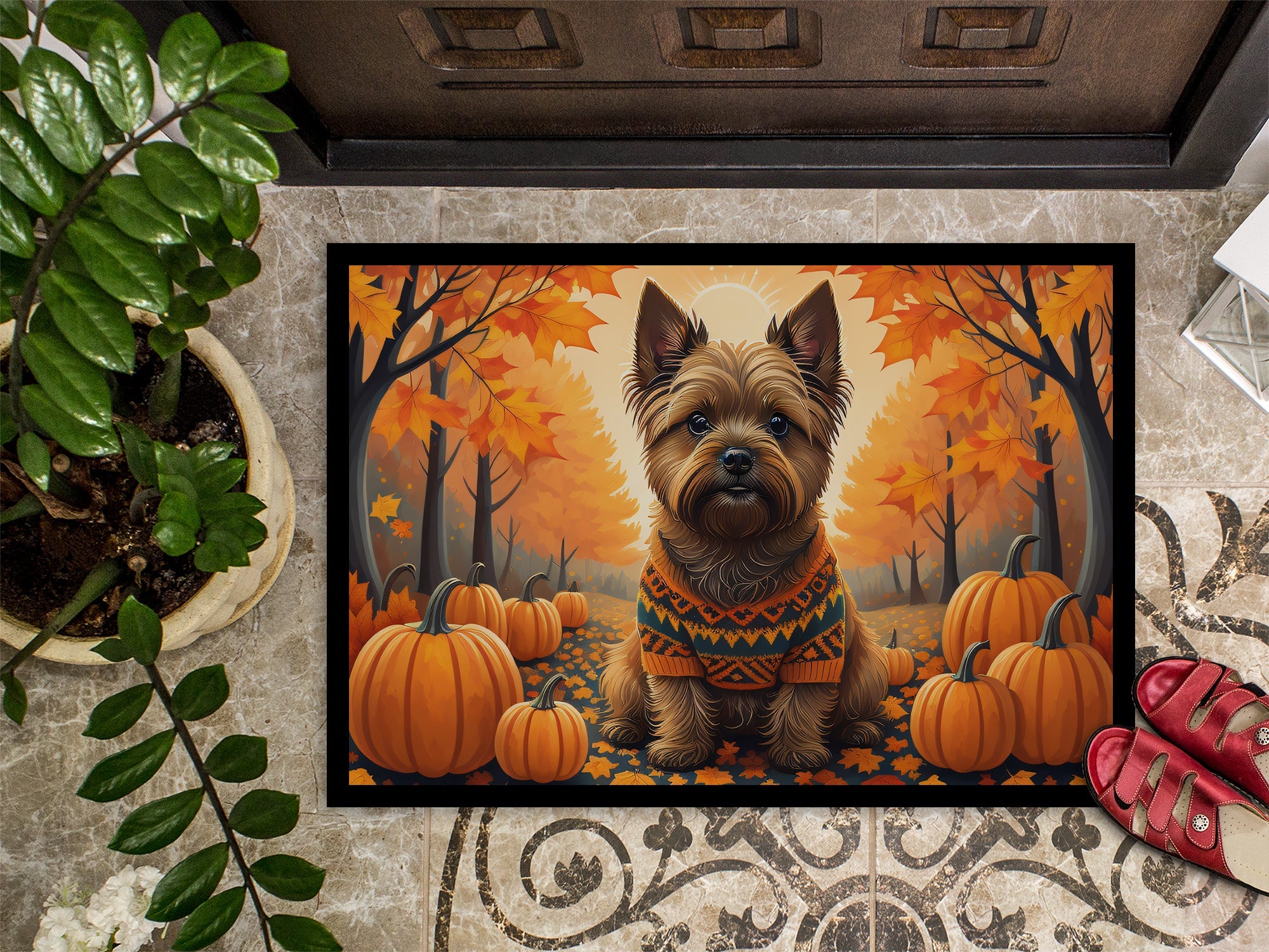 Cairn Terrier Fall Doormat Indoor Outdoor 24H X 36W Front Door Mat Rugs for Entryway, Non Slip Washable Low Pile,