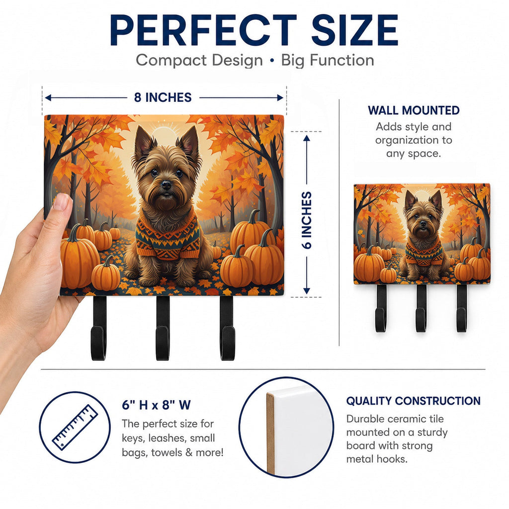 Cairn Terrier Fall Leash or Key Holder Wall Hooks, Coat Rack Wall Mount, for Hanging Keys, Towels, Aprons, Leashes