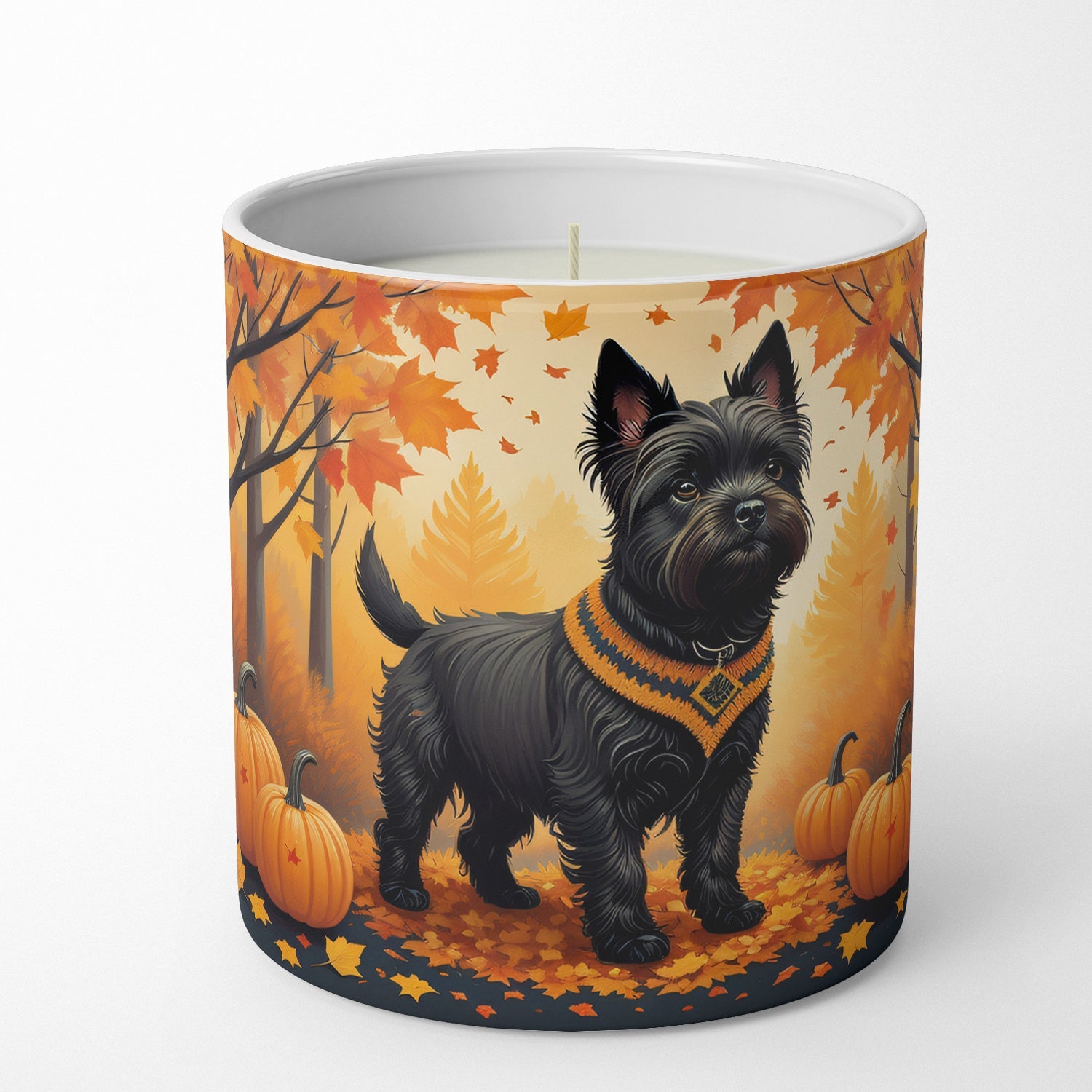 Black Cairn Terrier Fall Decorative Soy Candle Nature Soy Wax Essential Oil Home Decor Ideal for Bedroom Kitchen Bath Office Gift, 10 oz