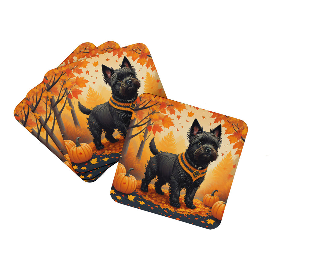 Black Cairn Terrier Fall Foam Coasters Set of 4 Cup Coasters for Indoor Outdoor, Tabletop Protection, Anti Slip, Mouse pad Material