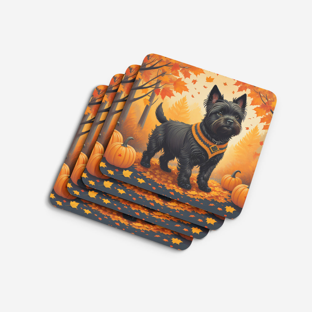 Black Cairn Terrier Fall Foam Coasters Set of 4 Cup Coasters for Indoor Outdoor, Tabletop Protection, Anti Slip, Mouse pad Material