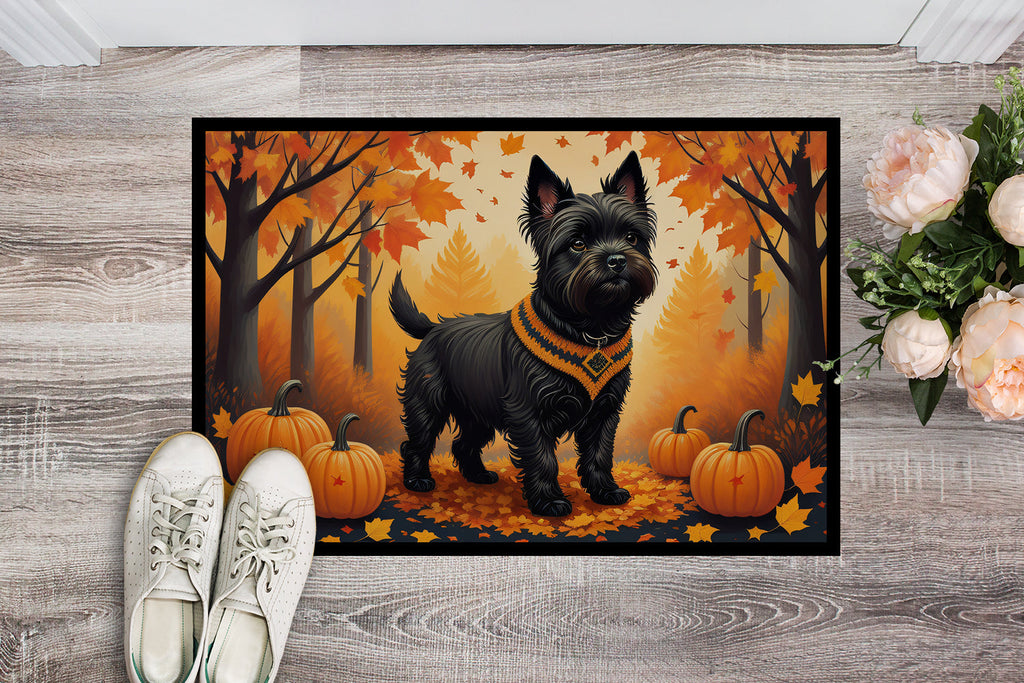 Black Cairn Terrier Fall Doormat Indoor Outdoor 18H X 27W Front Door Mat Rugs for Entryway, Non Slip Washable