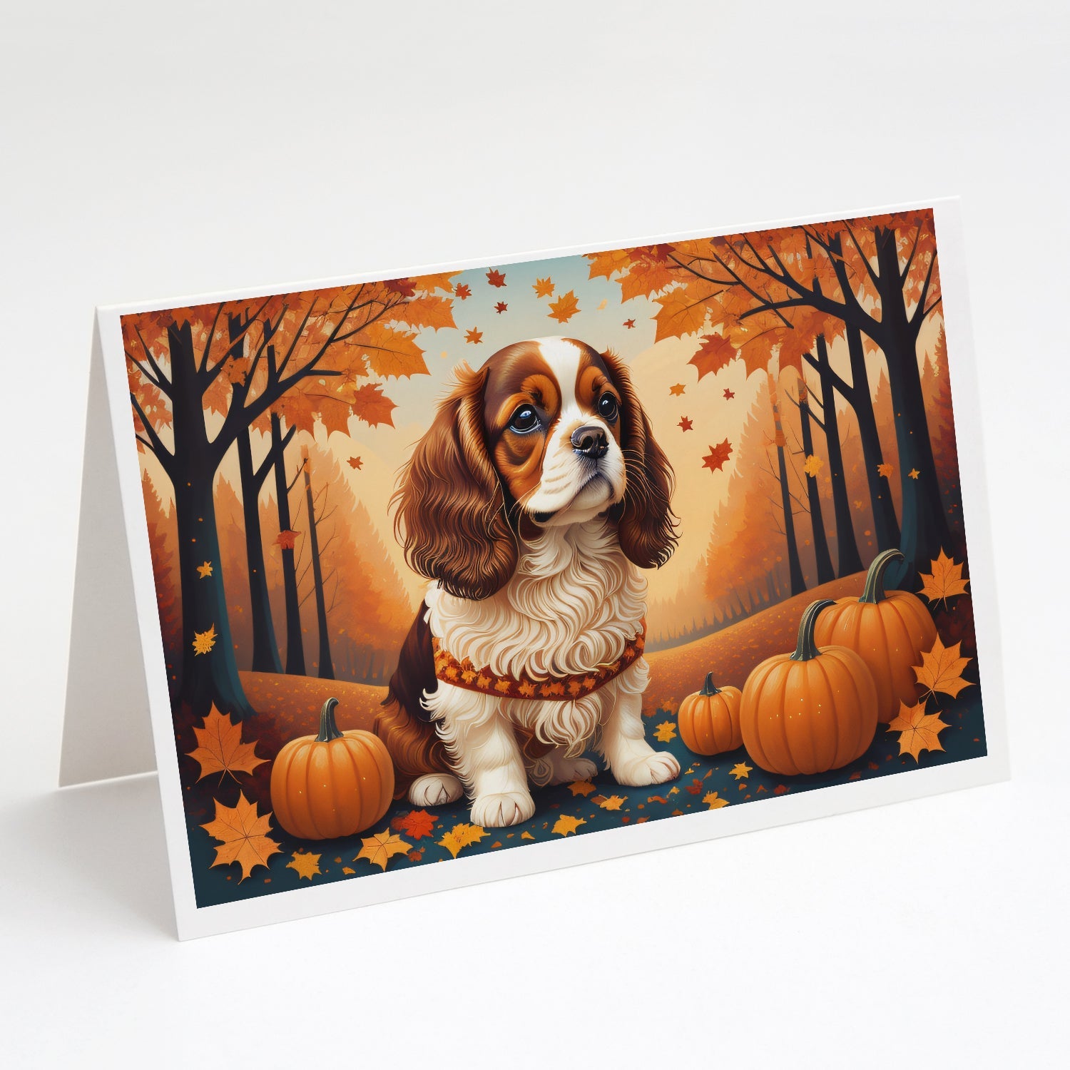 Cavalier Spaniel Fall Greeting Cards Pack of 8 Blank Cards with Envelopes Whimsical A7 Size 5x7