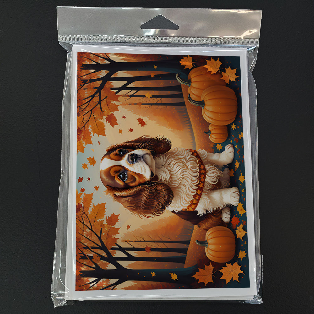 Cavalier Spaniel Fall Greeting Cards Pack of 8 Blank Cards with Envelopes Whimsical A7 Size 5x7
