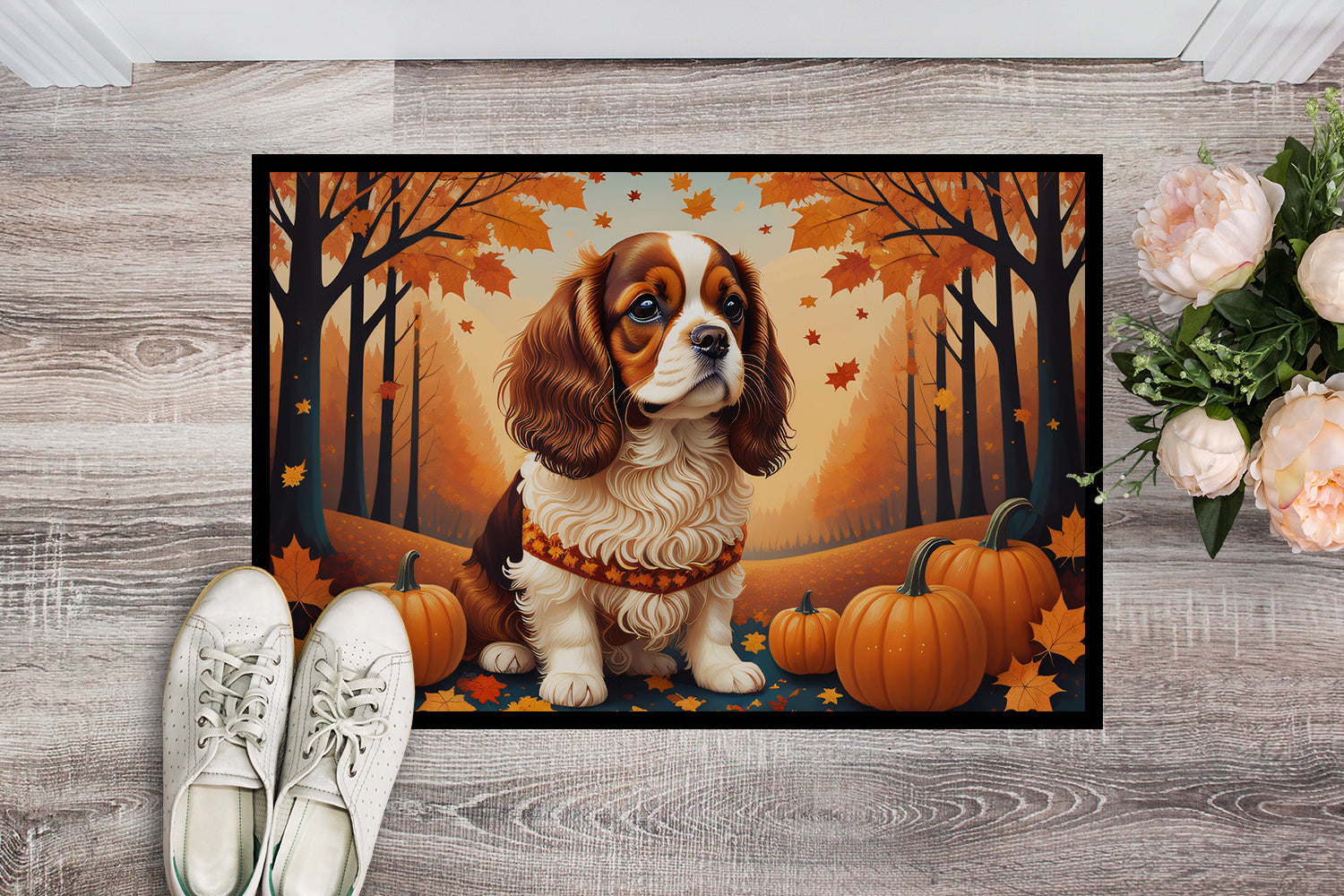Cavalier Spaniel Fall Doormat Indoor Outdoor 18H X 27W Front Door Mat Rugs for Entryway, Non Slip Washable