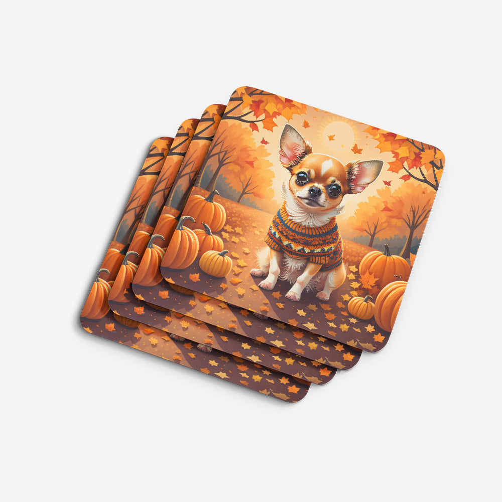 Chihuahua Fall Foam Coasters Set of 4 Cup Coasters for Indoor Outdoor, Tabletop Protection, Anti Slip, Mouse pad Material