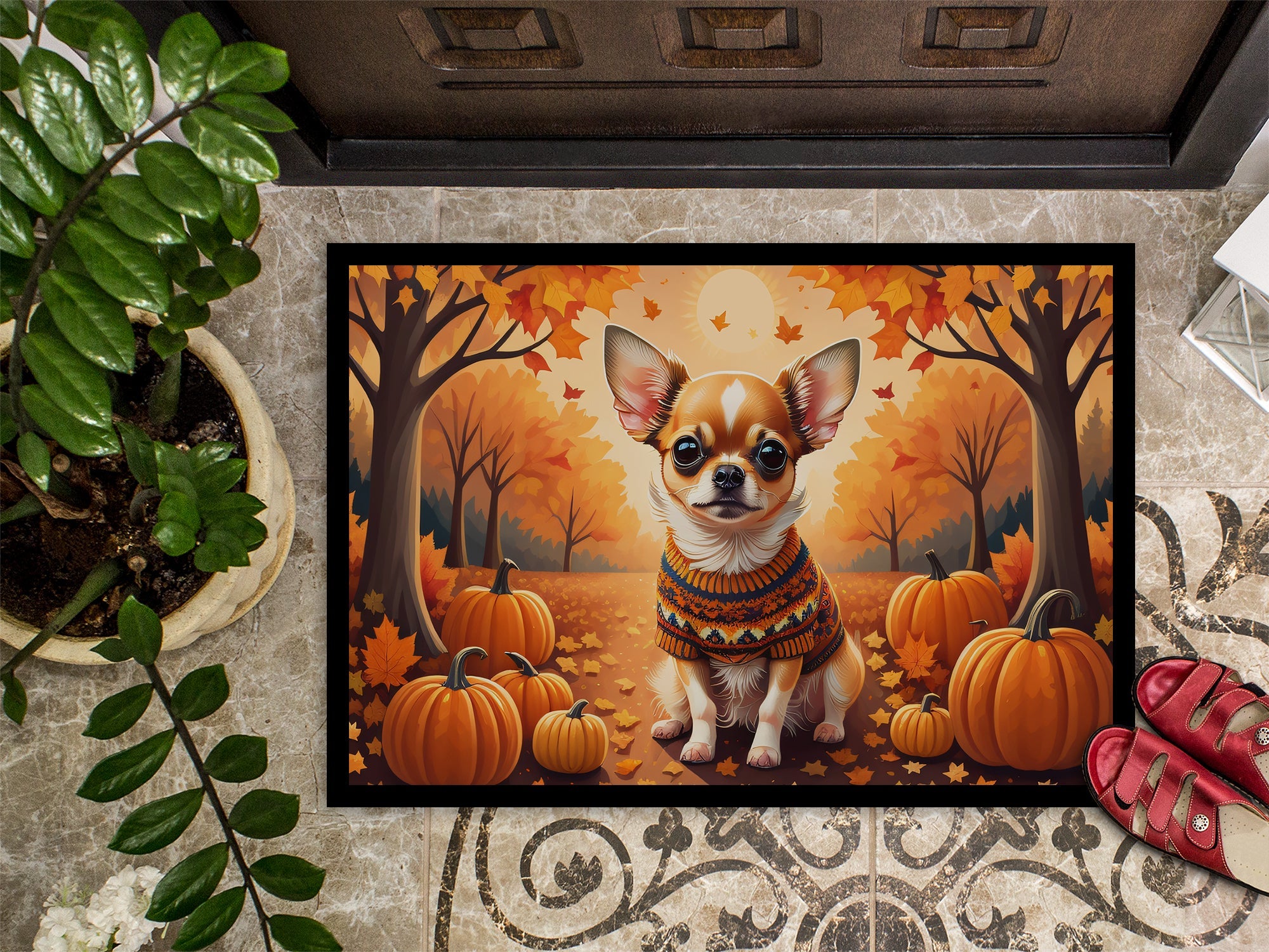 Chihuahua Fall Doormat Indoor Outdoor 24H X 36W Front Door Mat Rugs for Entryway, Non Slip Washable Low Pile,