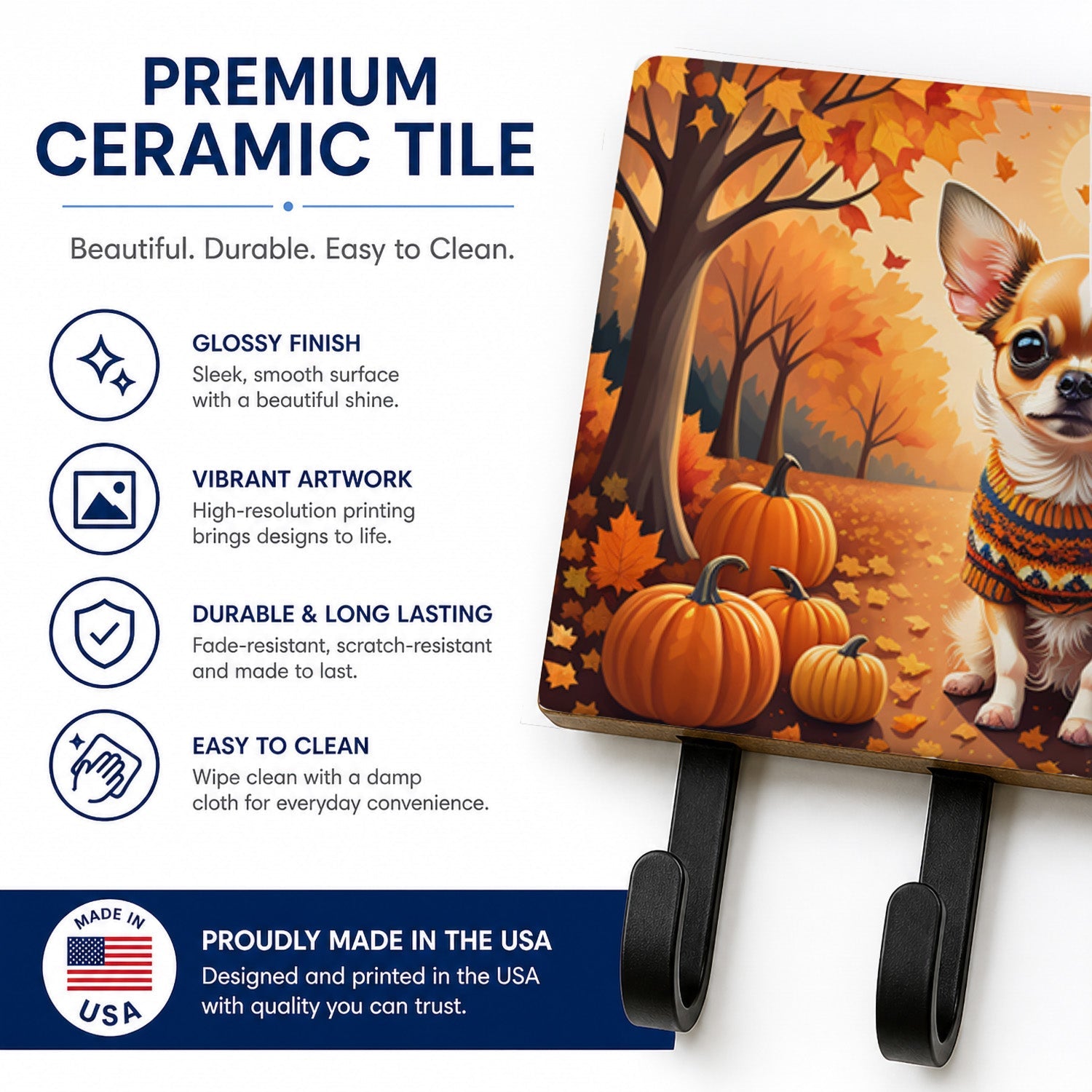 Chihuahua Fall Leash or Key Holder Wall Hooks, Coat Rack Wall Mount, for Hanging Keys, Towels, Aprons, Leashes