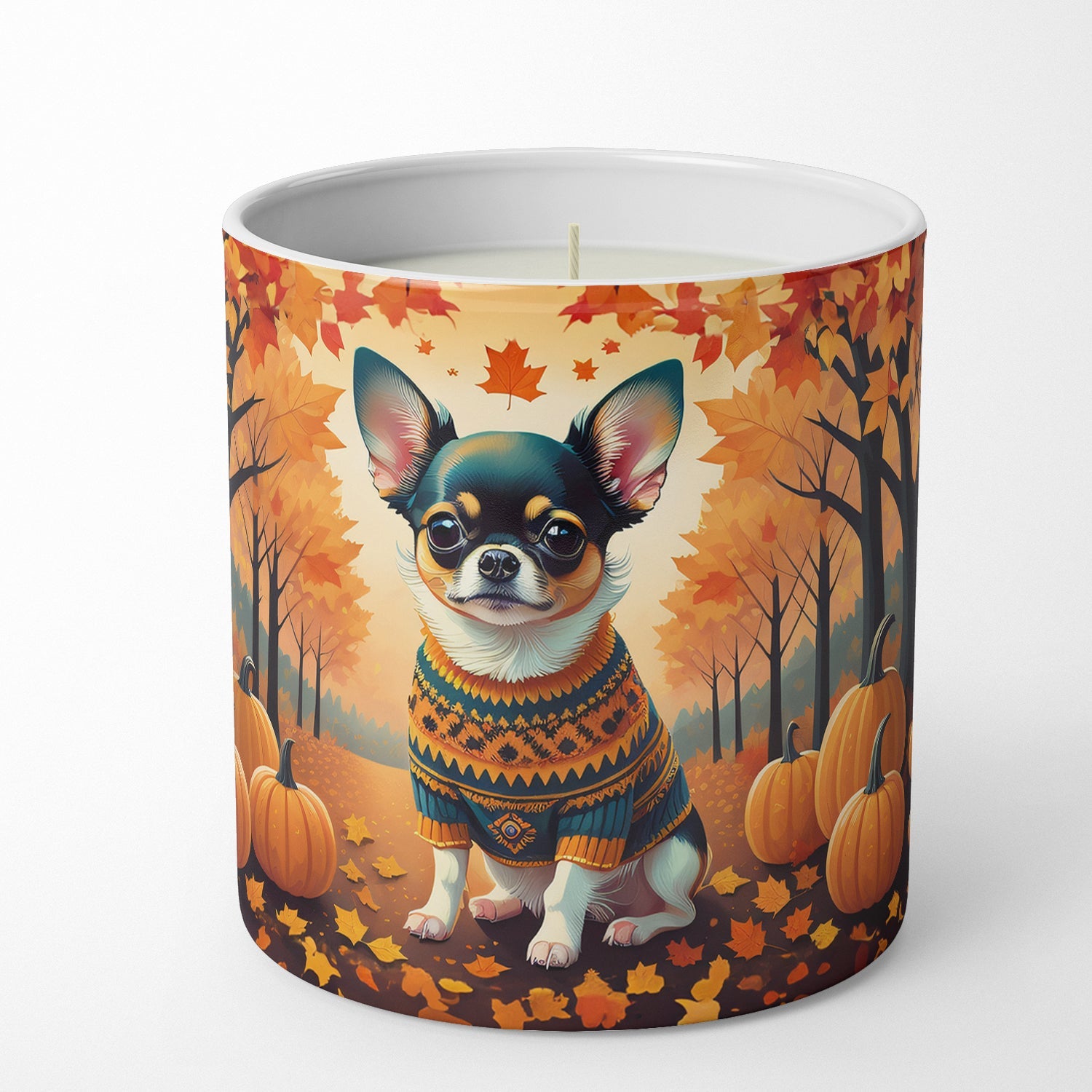 Tricolor Chihuahua Fall Decorative Soy Candle Nature Soy Wax Essential Oil Home Decor Ideal for Bedroom Kitchen Bath Office Gift, 10 oz