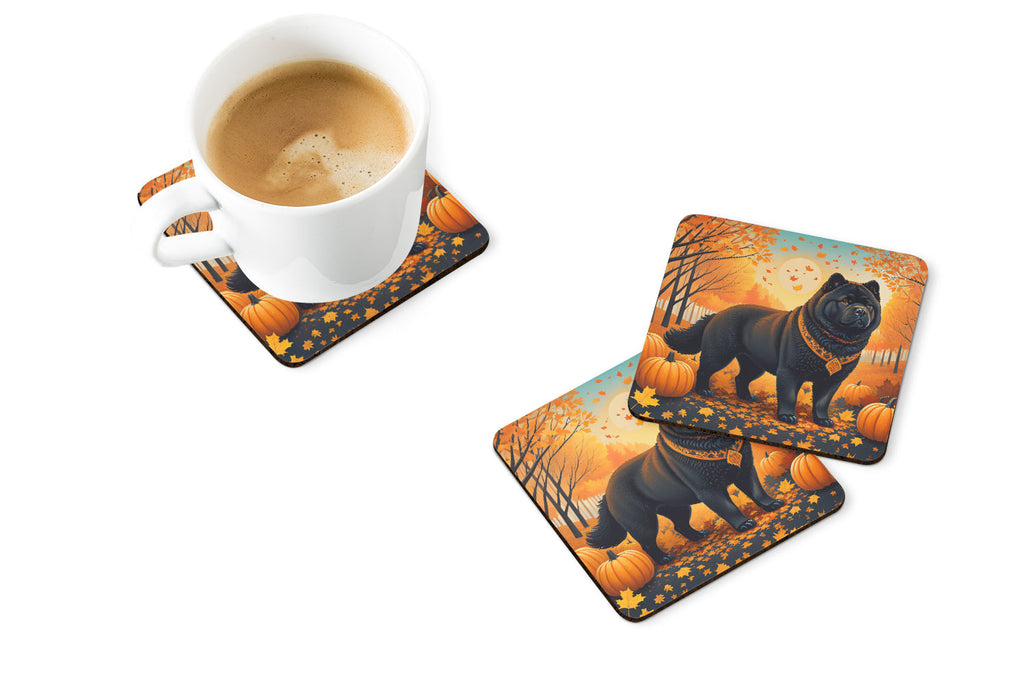 Black Chow Chow Fall Foam Coasters Set of 4 Cup Coasters for Indoor Outdoor, Tabletop Protection, Anti Slip, Mouse pad Material