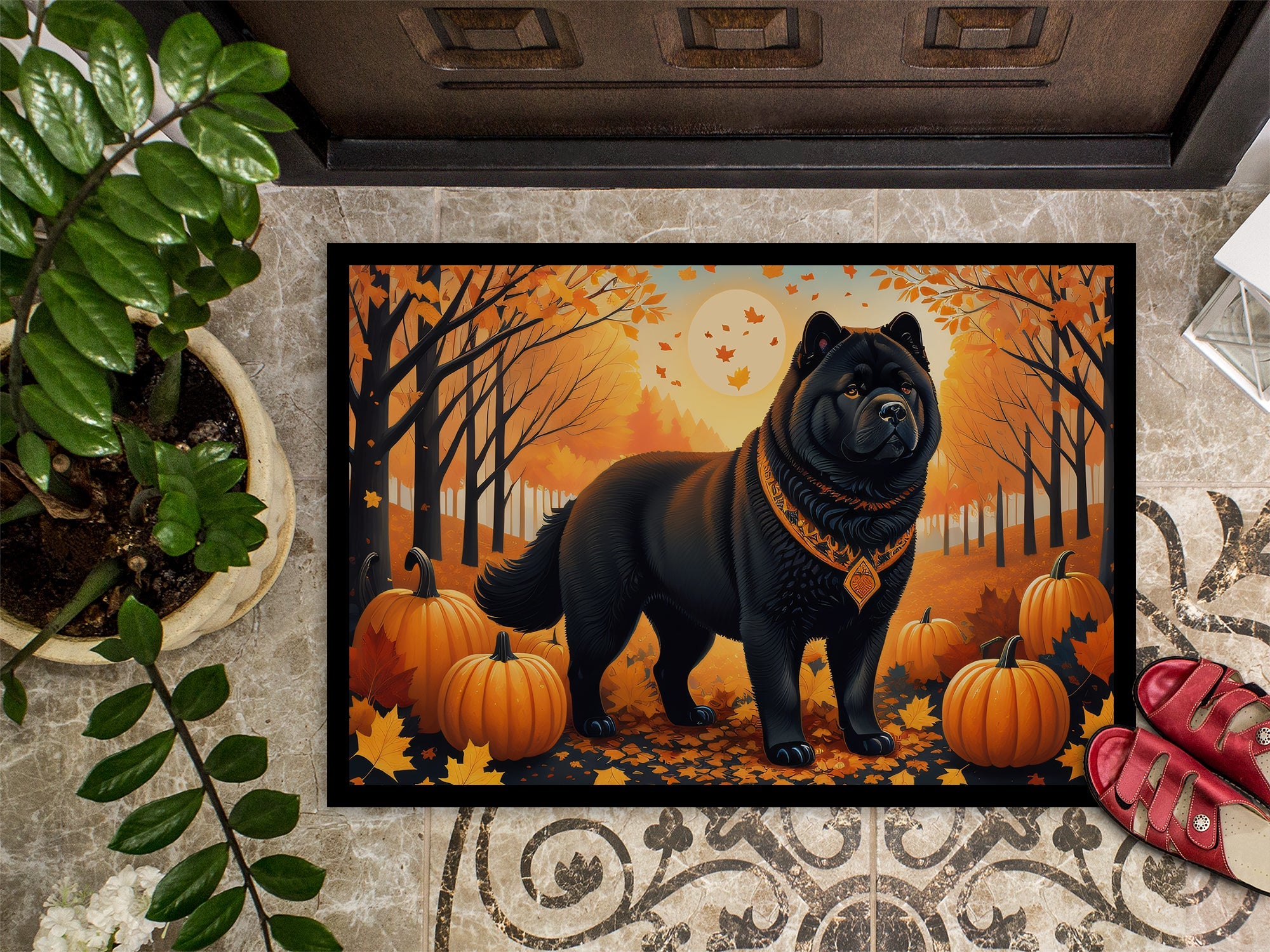 Black Chow Chow Fall Doormat Indoor Outdoor 18H X 27W Front Door Mat Rugs for Entryway, Non Slip Washable